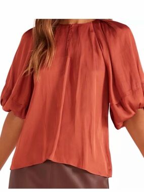 MINKPINK Rust Orange Hannah Puff-Sleeve Blouse